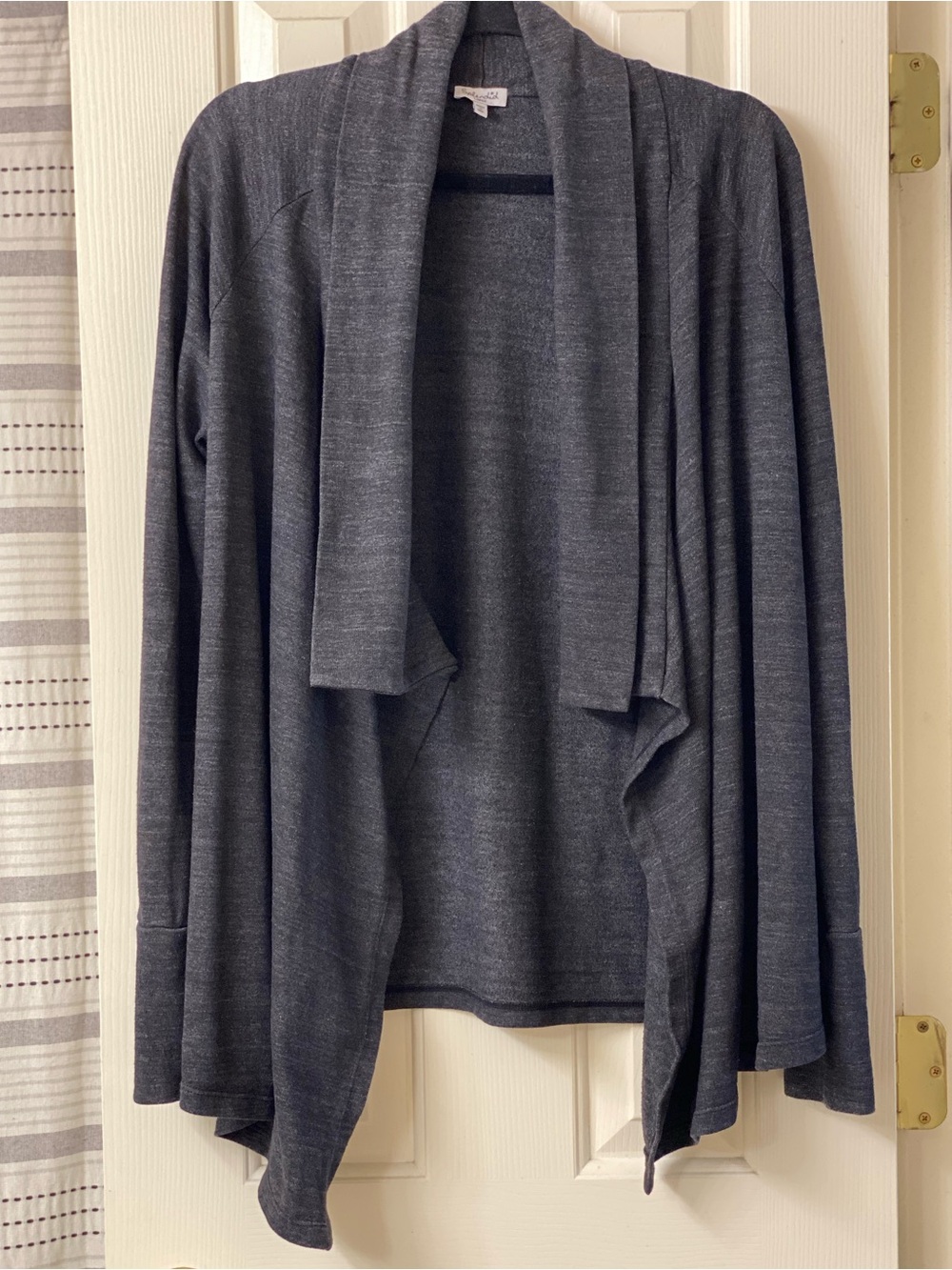 Splendid Open-Front Draped Cardigan Sweater Heathered Charcoal Gray/Black Size L